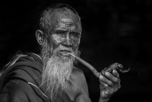 Portrait Smoking Old People Man Pipe Smoking Beard