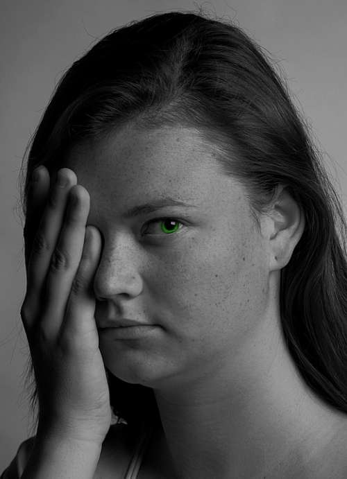 Portrait Girl Black And White Hand Eye Green