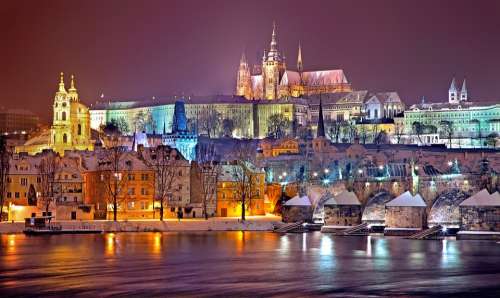 Prague Praha Winter Night Prague Castle