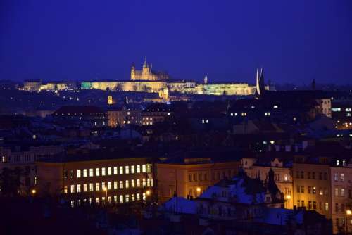 Prague Castle Winter Night Lights Medieval