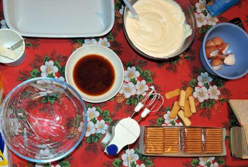 Prepare Sweet Tiramisu Cream Biscuits Coffee