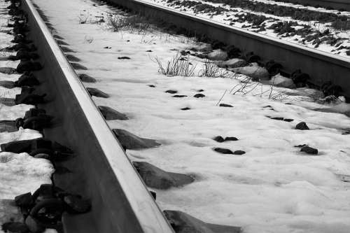 Railroad In Winter Snow Icy Cold Frost Travelling