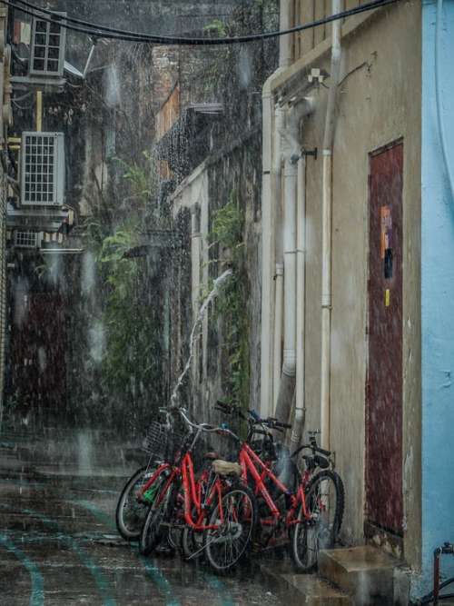 Rain Bicycle Raining Wet Weather