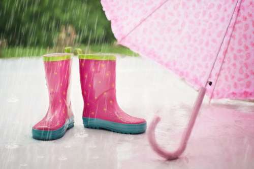 Rain Boots Umbrella Wet Rain Falling Outdoor
