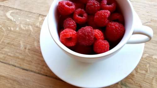 Raspberries Red Fruit Cup Dessert Food Berries
