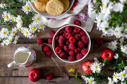 Raspberry Berry Summer Closeup Harvest Ripe Bowl