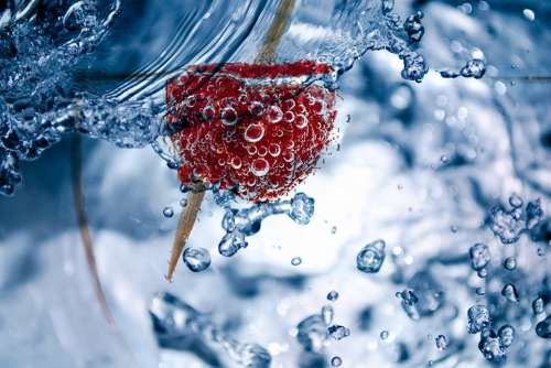 Raspberry Toothpick Glass Water Air Bubbles Liquid