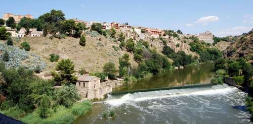 River Tagus Toledo Landscape Water Waterfall