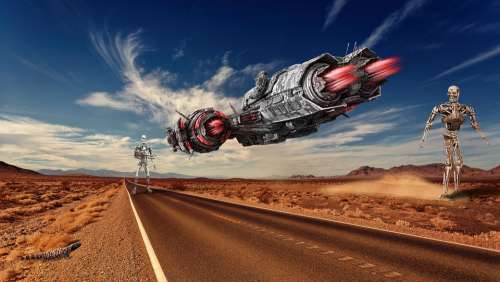 Robot Spaceship Space Ship Science Fiction Desert