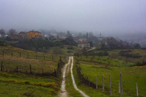 Rural Village Landscape Nature Travel Clouds