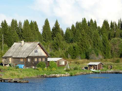Russia River House Wood Bank Hut Forest