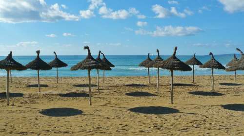 Sand Beach Beach Sand Sea Coast Nature Parasols