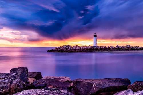 Santa Cruz Lighthouse California Light Sea Ocean