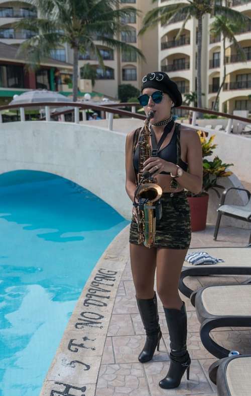 Saxophonist Music Performance Poolside Party