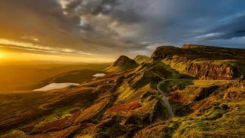 Scotland Landscape Mountains Hills Scenic Sunset