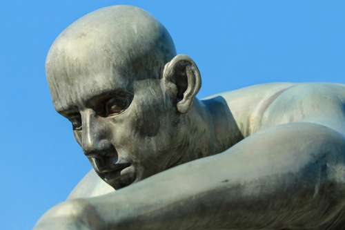 Sculpture Head Face Bronze Statue Atmospheric Man