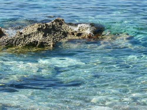 Sea Blue Liquid Surface Rock Reef