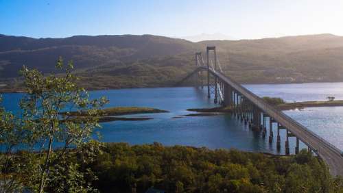 Sea Landscape Fjord Bridge Suspension Bridge