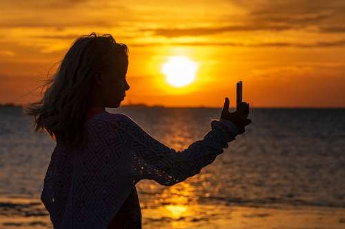 Selfie Girl Silhouette Human Person Child Sunset