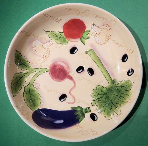 Serving Dish Plate Stoneware Colorful Painted