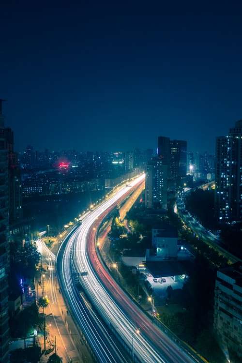 Shanghai Street Traffic Night Lights Cars