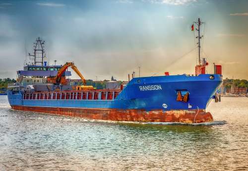 Ship Freighter Technology Metal Rusty Blue Port