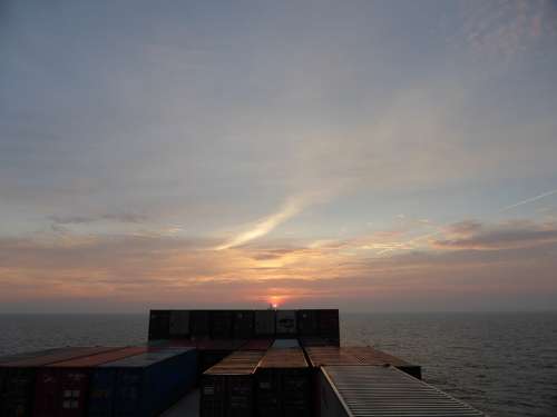 Ship Container Sea Sunrise