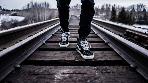 Shoes Walking Railroad Tracks Journey Walk