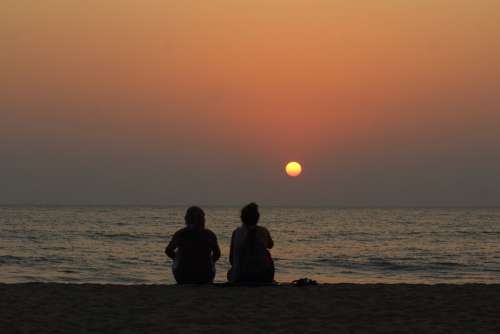 Silhouette Old Age Sunset Evening Beach Goa India