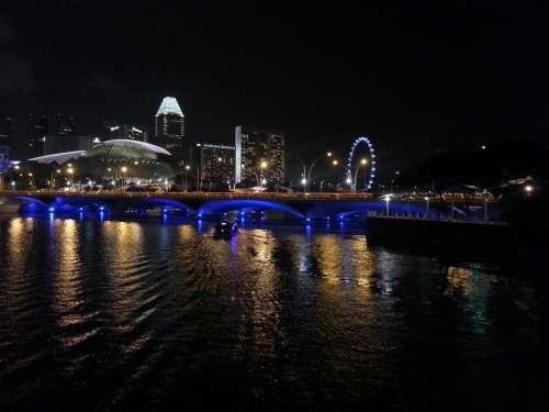 Singapore Water Night Landmark District Sky