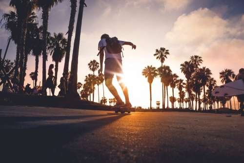 Skateboarding Sunset Outdoor Young Skateboarder