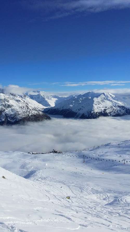 Ski Area Mountains Fog Landscape Valley Nature