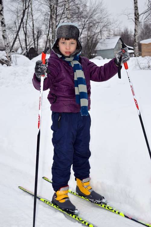 Skiing Schoolboy Skier Trails Physical Training