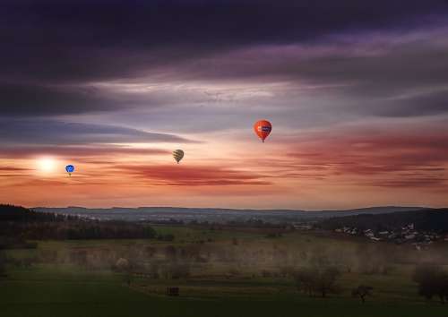 Sky Hot Air Balloon Float Colorful Bright Mood