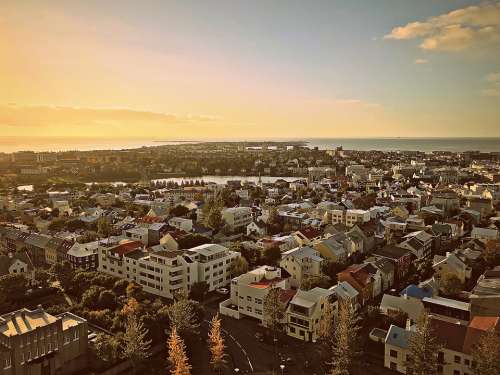Sky Perspective House Iceland Sunset Sunrise Town