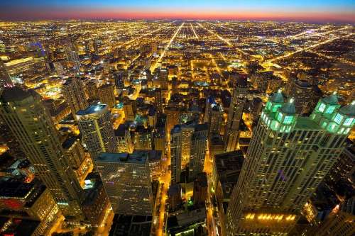 Skyline Night City Chicago Skyline Sunset Horizon