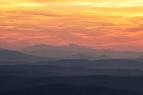 Slovakia Sunset Sun Mountains Clouds The Sky