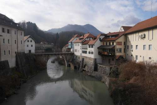 Slovenia Mountains River Buildings Village