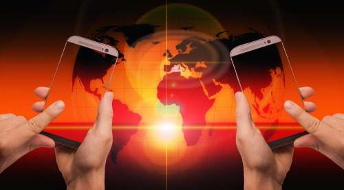Smartphone Network Globe Continents International