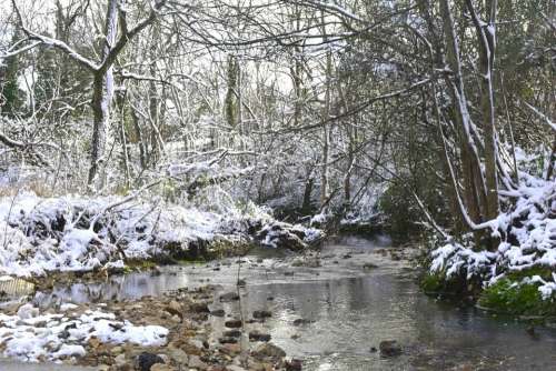 Snow Creek Water Winter Landscape