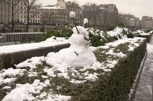 Snow Sculpture Snow Man Paris France Winter City