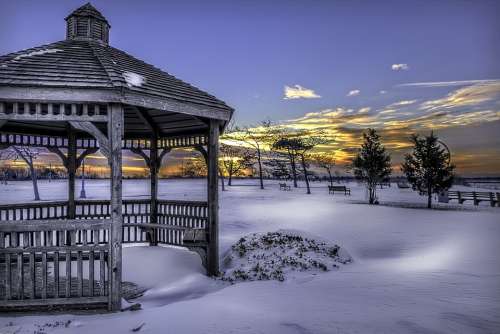 Snow Gazebo Winter Cold White Landscape Park