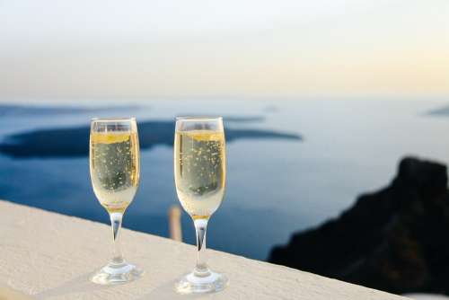Sparkling Wine Bubbles Glasses Two View Panorama