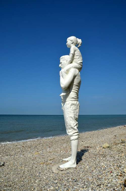 Statue Sea Outlook Beach Sculpture Sky
