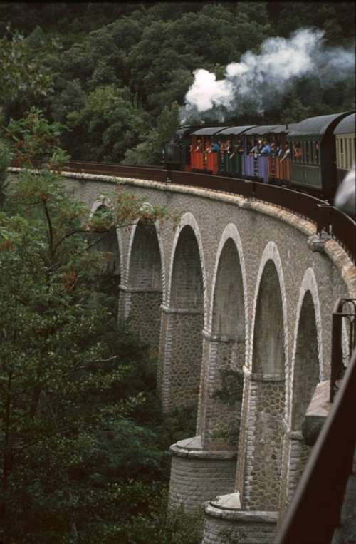 Steam Locomotive Viaduct Bridge Railway Anduze