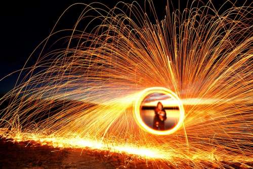 Steel Wool Spinning Fire Steel Wool Sparks Night