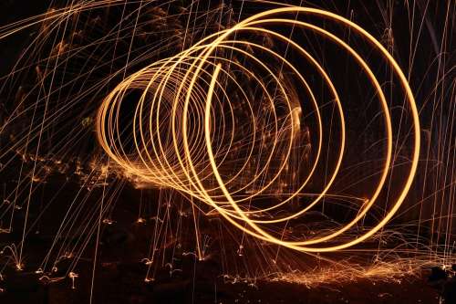 Steelwool Dark Firespin Spiral Art Sparks Lights