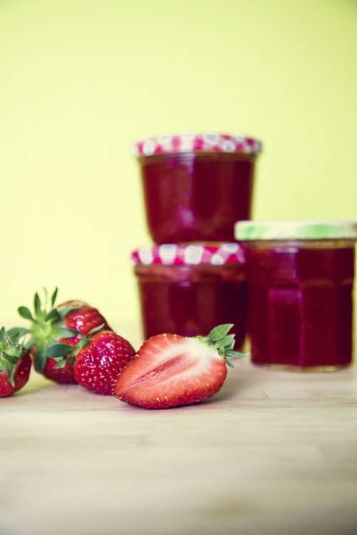Strawberries Jam Glass Spread Vitamins Breakfast