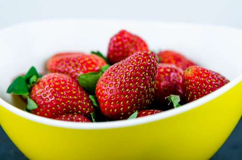 Strawberry Fruit Yellow Bowl Red Ripe Delicious