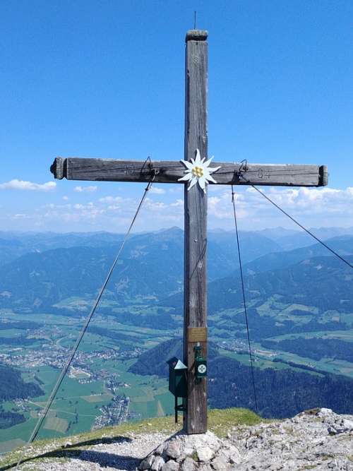 Summit Cross Mountain Austria Alpine Landscape